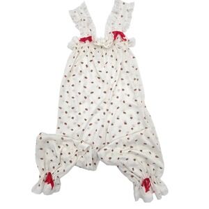 Vintage Candlesticks Kids Pajamas Strawberry Print Lace Ruffle Red Bow Size 8